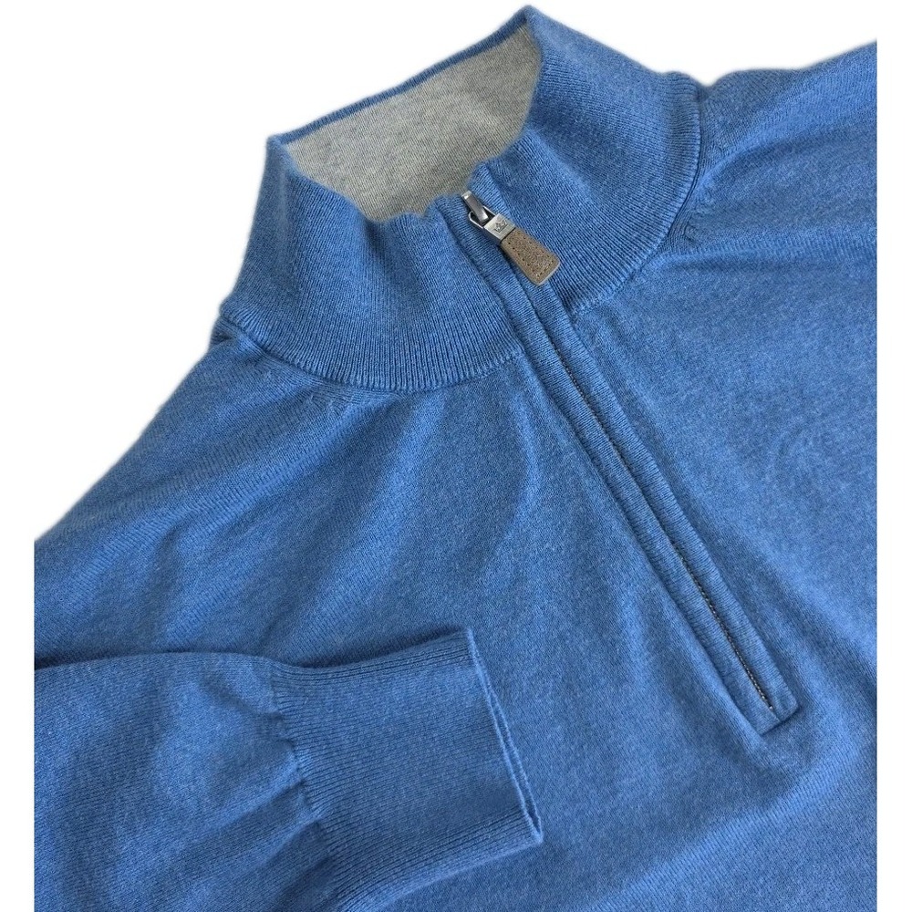 Peter Millar Cotton Silk Cashmere Blend 1/4 Zip Pullover Sweater Golf BLUE XL